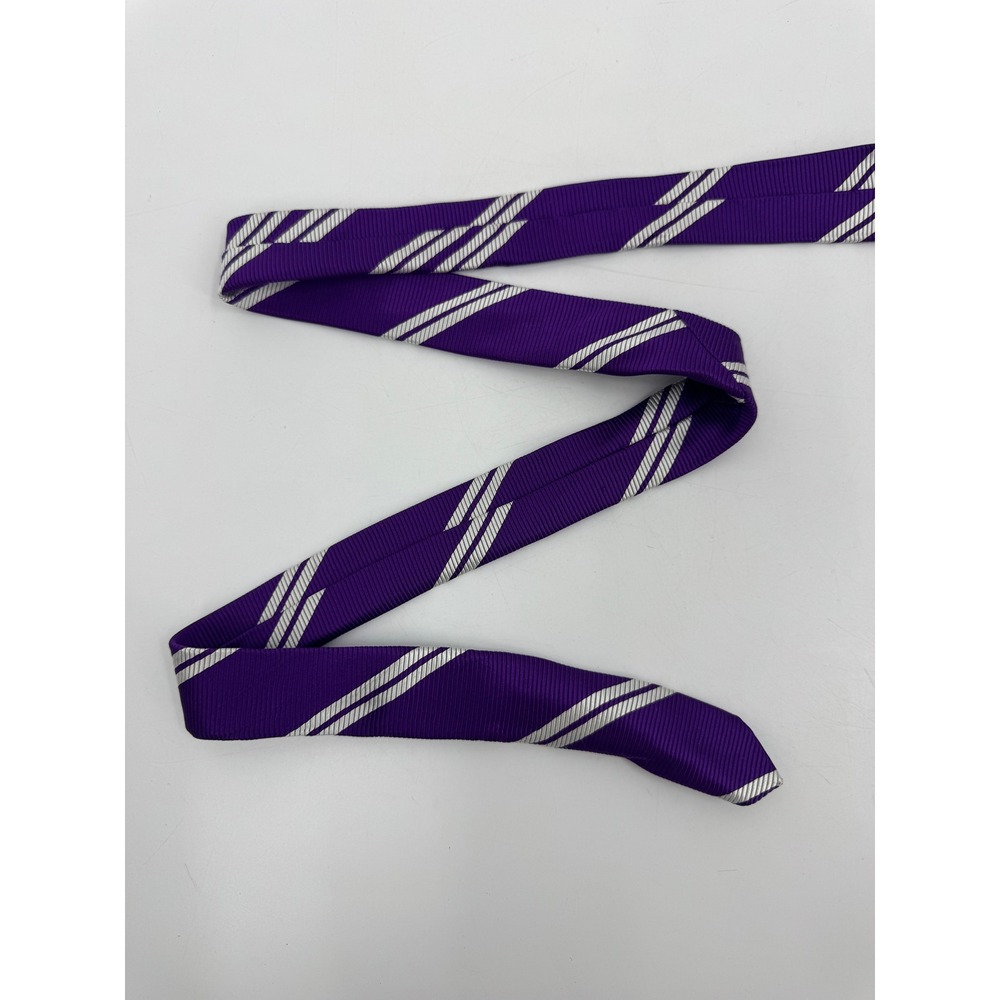 Brooks Brothers 346 Mens Purple White Diagonal Striped Pure Silk Rep Necktie - Picture 5 of 6